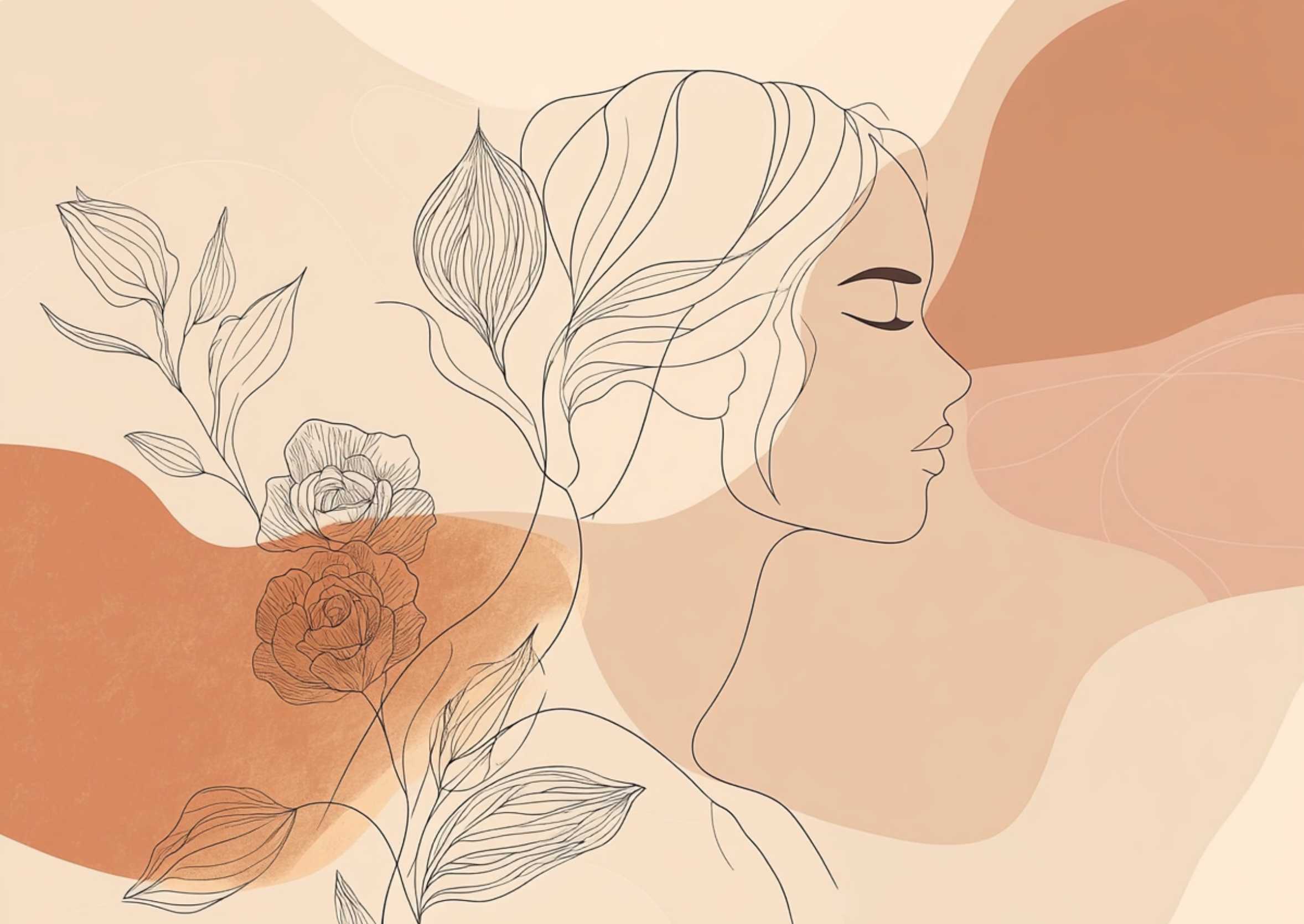 Abstracte illustratie van een vrouw met bloemen – symbool voor vrouwelijkheid en vaginale gezondheid